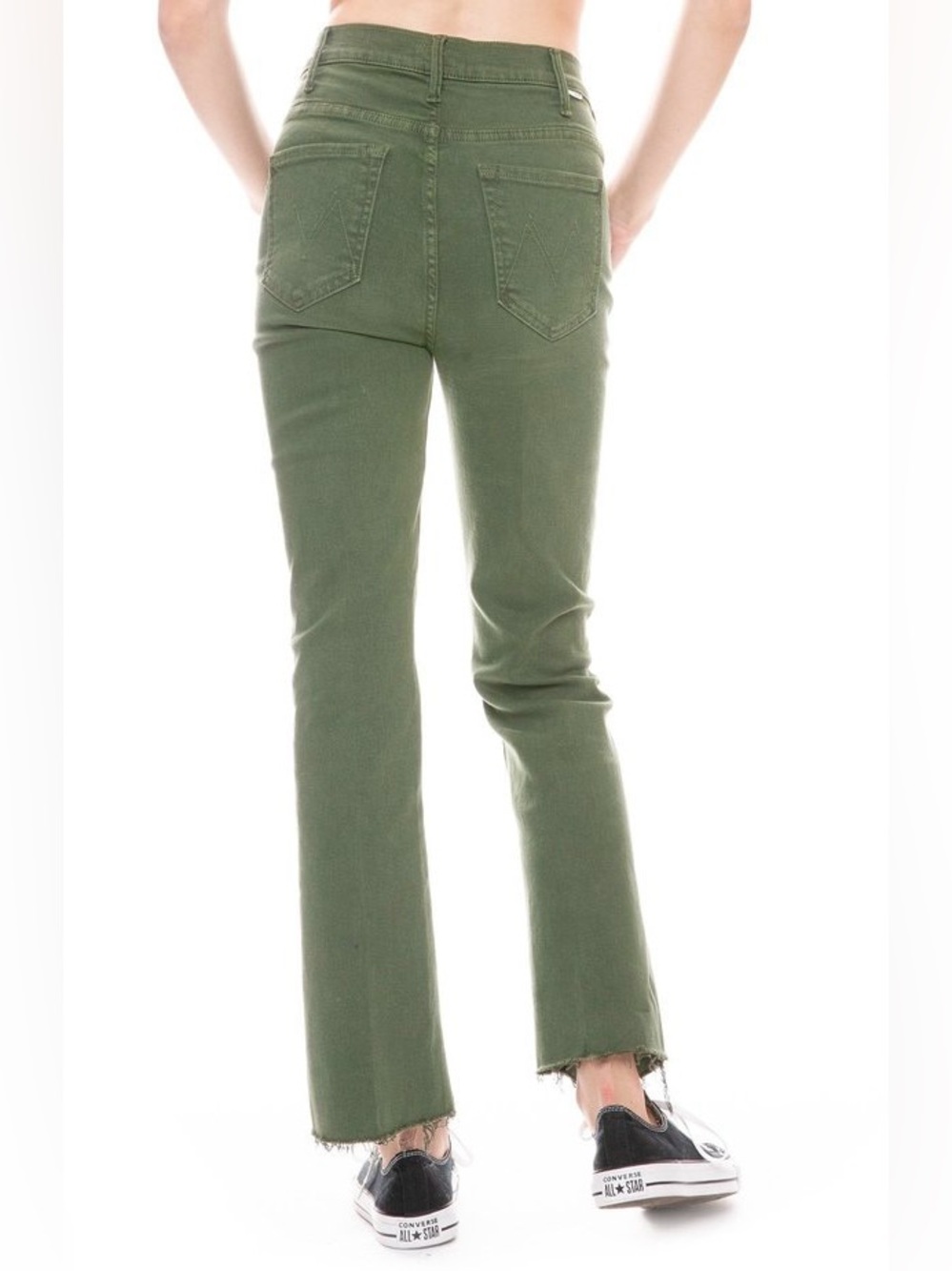 Mother The Hustler Ankle Fray Jeans 24 Dark Olive High Rise Cropped Flare Denim
